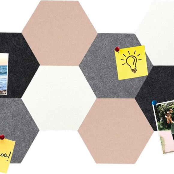 Other - 8Pcs Hexagon Felt Cork Board Tiles, Self Adhesive DIY Bulletin Board Pin Board f
